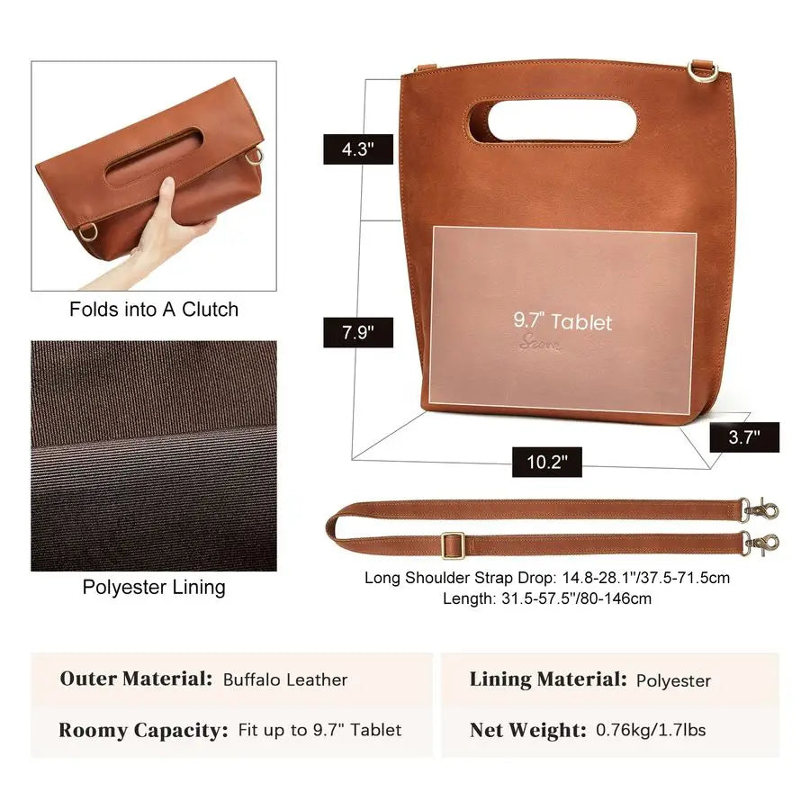 Vintage Genuine Leather Crossbody Bag Distressed Foldable Clutch Top Handle Handbag Purse