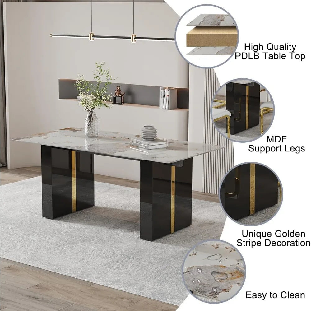 6-Person Modern Faux Marble Dining Table Set with 7 Chairs for Kitchen and Dining Area