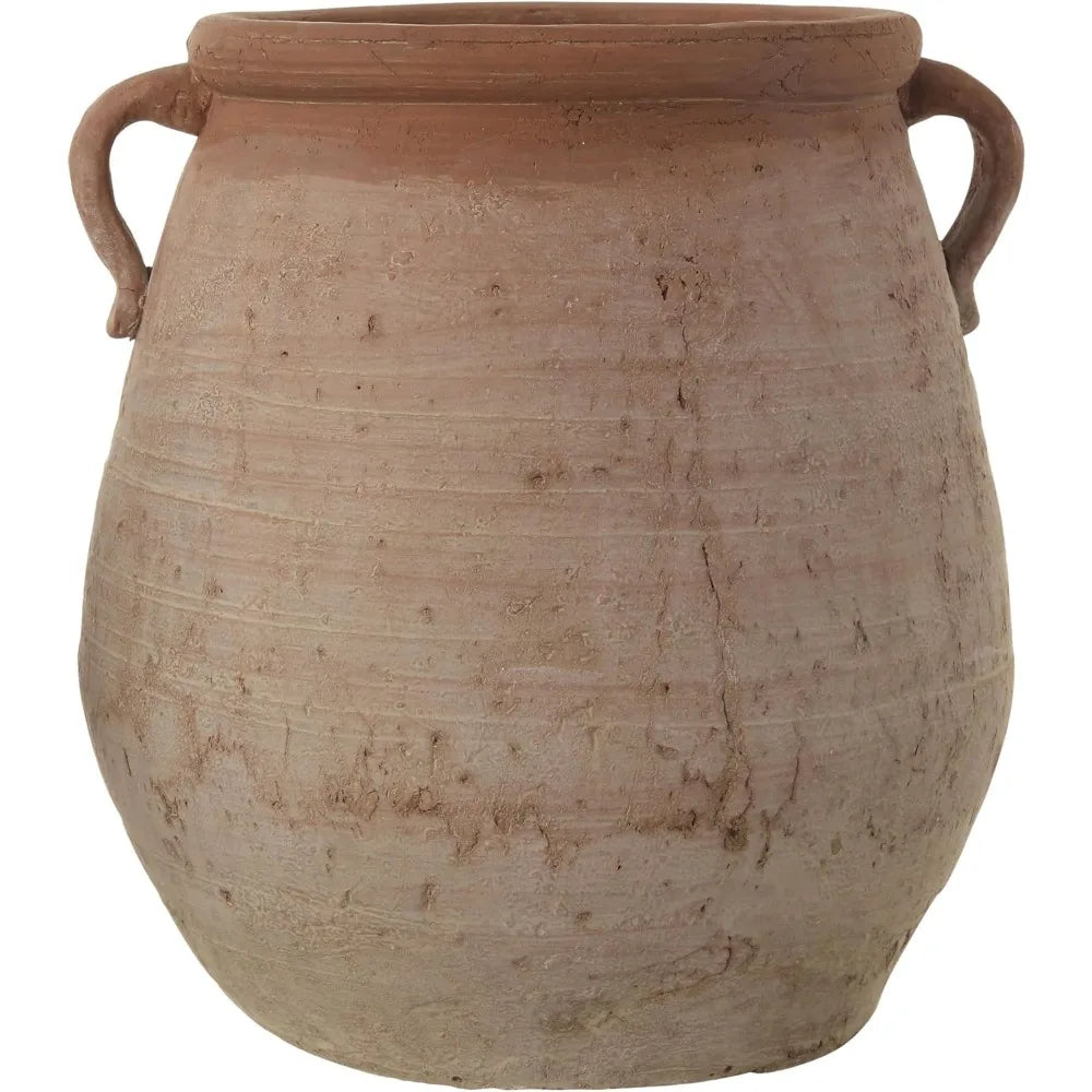 Large Orange & Whitewashed Terracotta Urn - Versatile Outdoor Planter, Decorative Vase for Modern Home Garden Decor