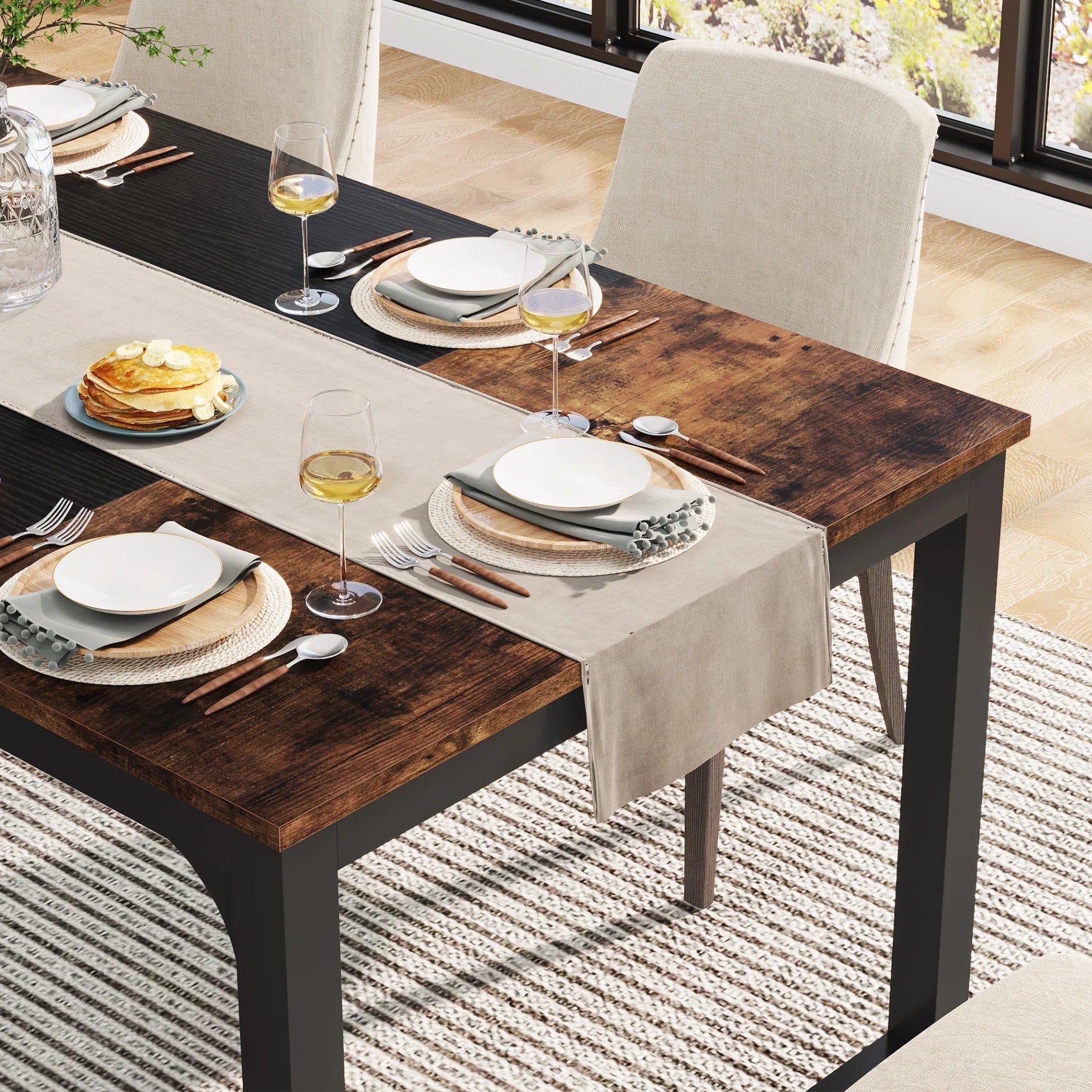 Tribesigns Dining Table, Industrial Kitchen Table for 6-8 Person, Rectangular Dinner Table for Dining Room