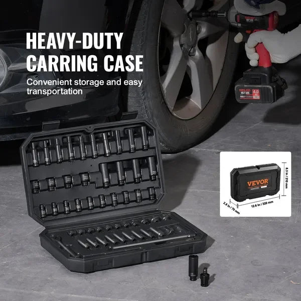 VEVOR Impact Sockets Set 55pcs 6-Point 1/4' Drive Bit Ratchet Tool Kit Case