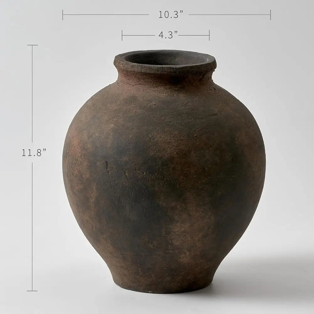 Elegant Brown 11.8 Zen Ceramic Vase for Home Decor with Distressed Farmhouse Style