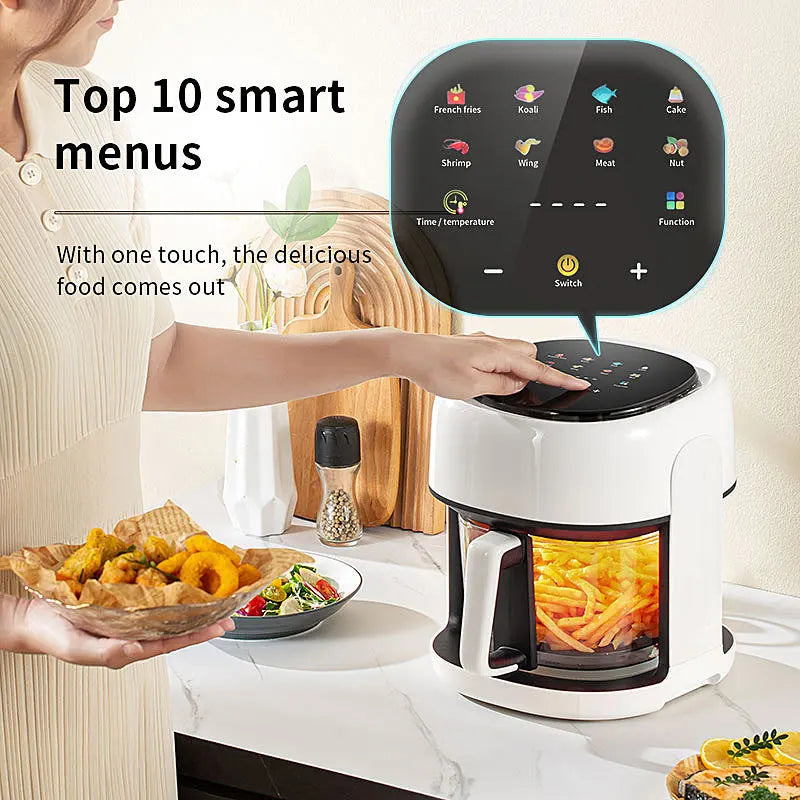 Smart Electric Air Fryer Large Capacity Convection Oven - Oil-Free Deep Fryer with 360° Baking Viewable Window for Home Kitchen