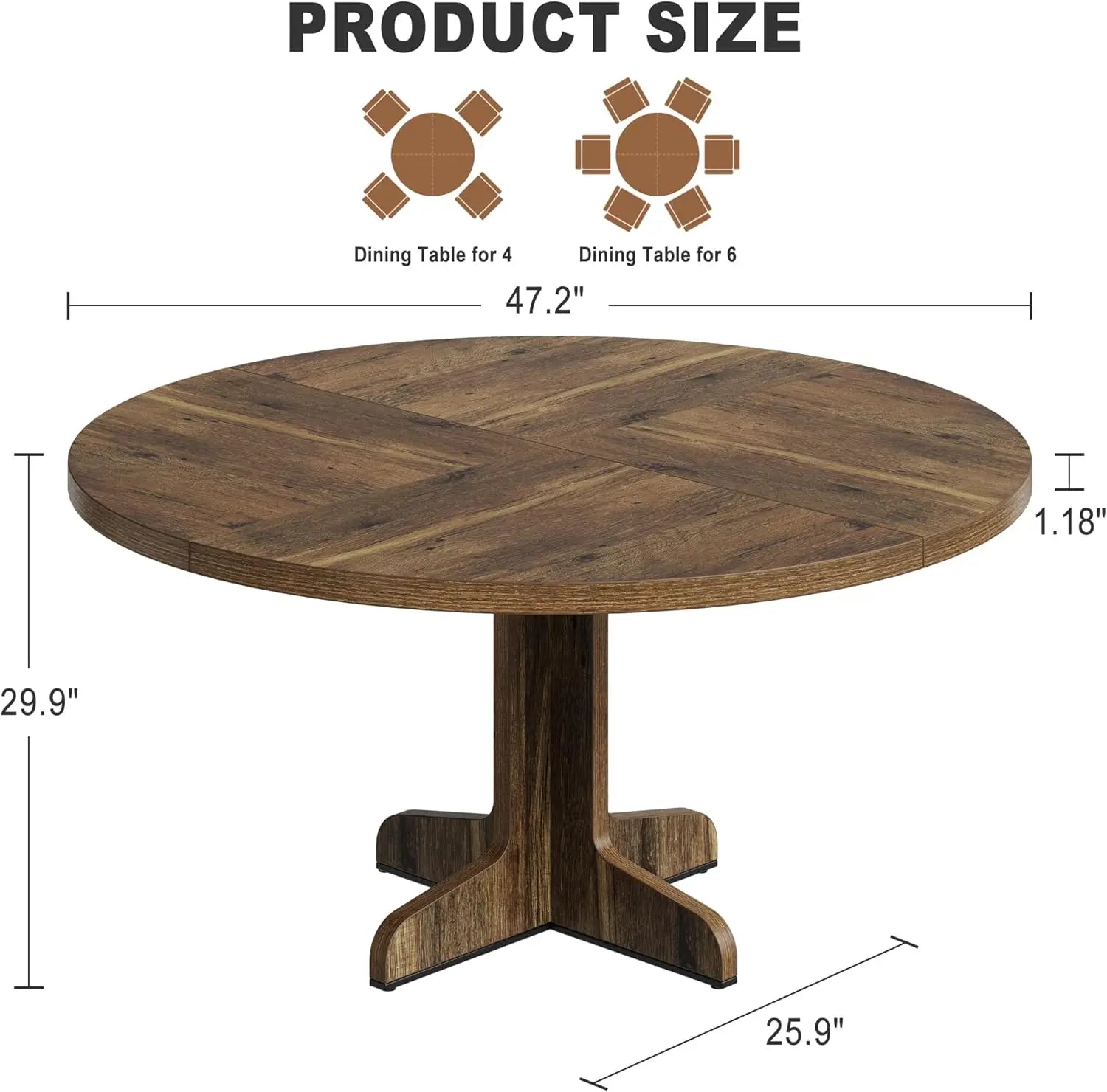 Round Dining Table for 4, 47 Inch Farmhouse Circle Kitchen Table with Wood Tabletop and Stable Base, for Home Dining Room Living