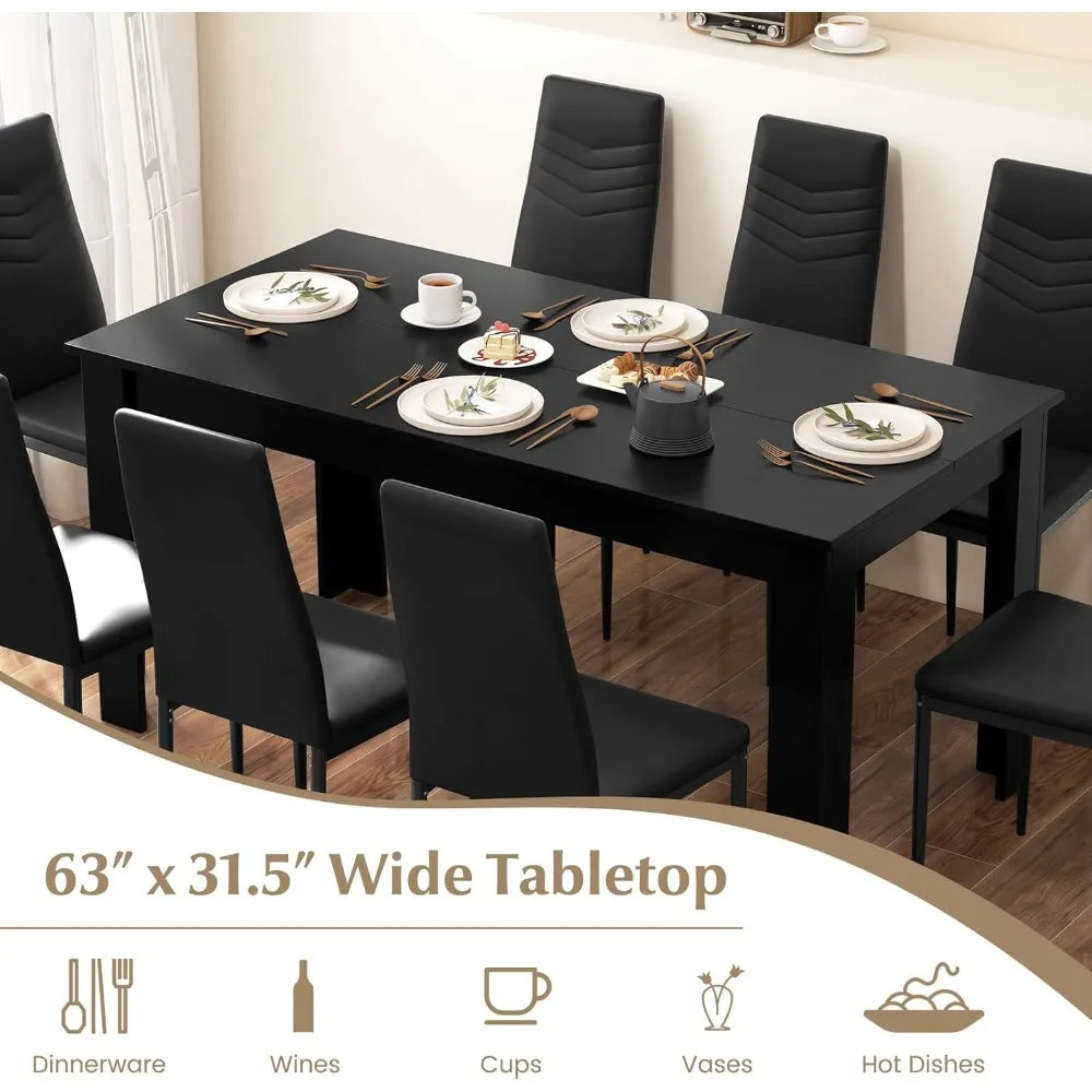 9-piece Set of 6-8 Person Dining Table, Modern Rectangular Dining Table, Equipped with 8 PVC Leather Dining Chairs