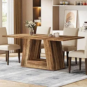 Modern Wooden Faux Marble Rectangular Dining Table for 4-6, Sturdy Base, 63" Length