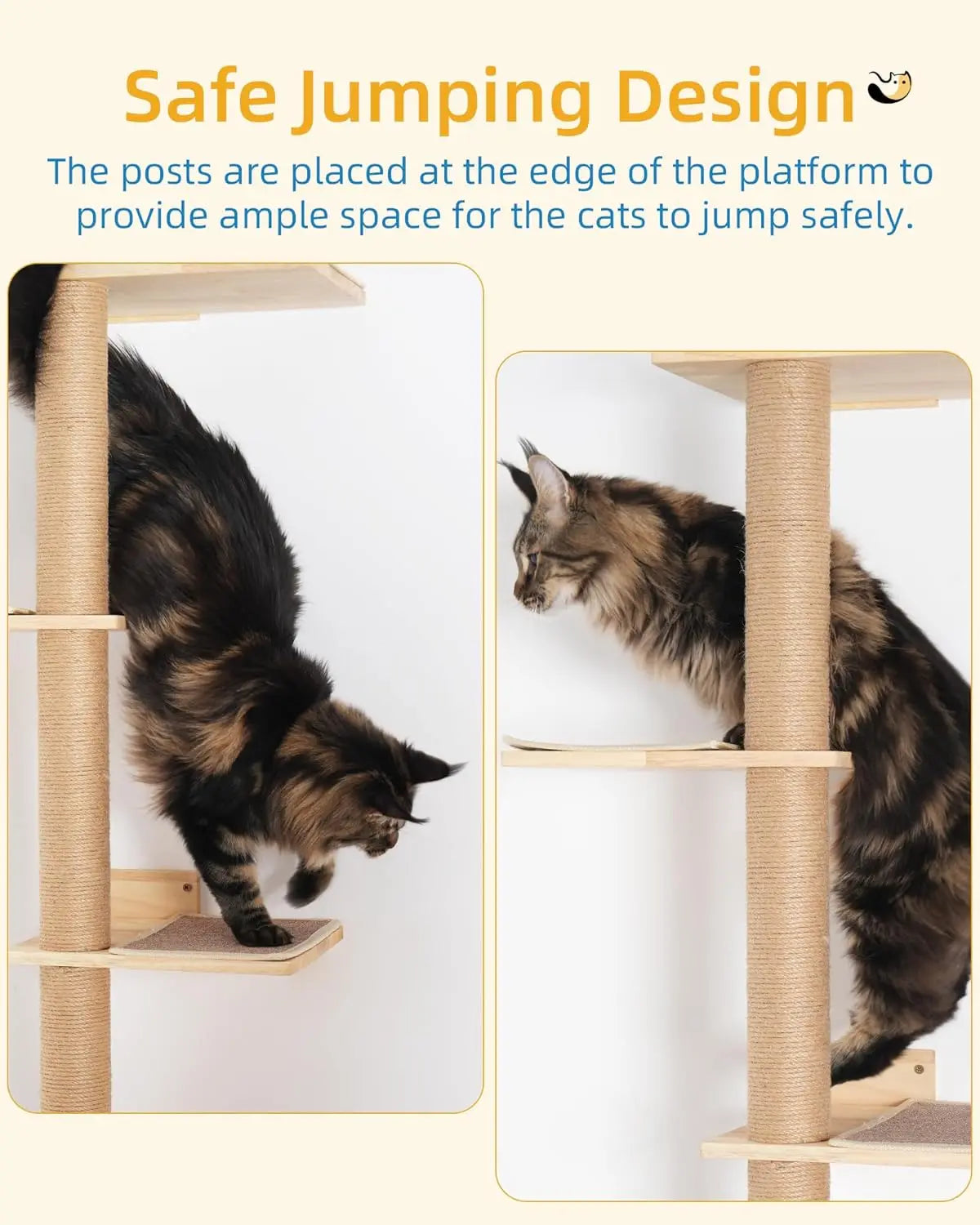 80-Inch Wall-Mounted Cat Tree with Adjustable Perches for Large Cats, Floor-to-Ceiling Climbing Tower