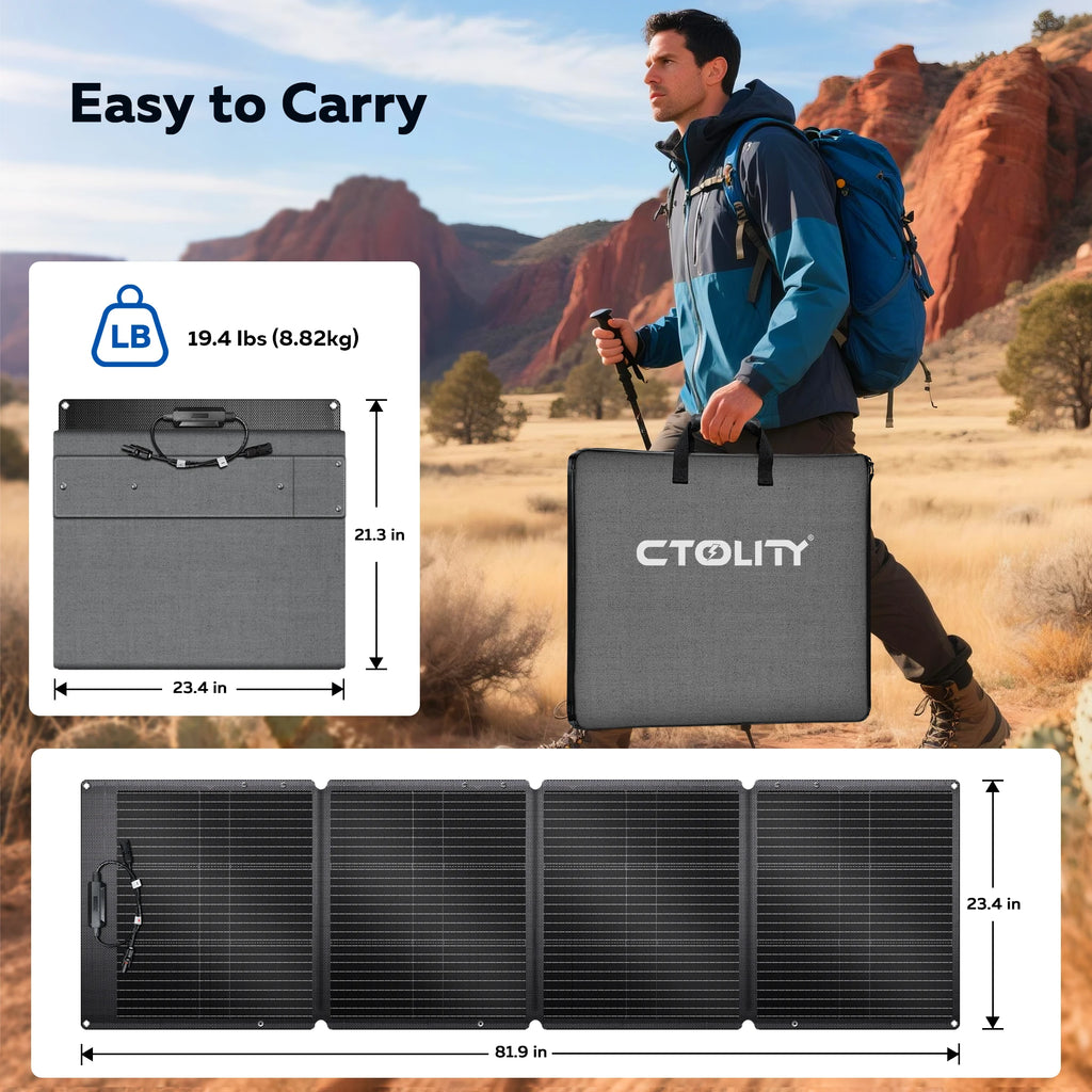 CTOLITY SPC200 ETFE Flexible Solar Panel Camping 200W Portable Folding Solar Panel Charger 23.7% Efficience Travel&Phone&Boat&RV