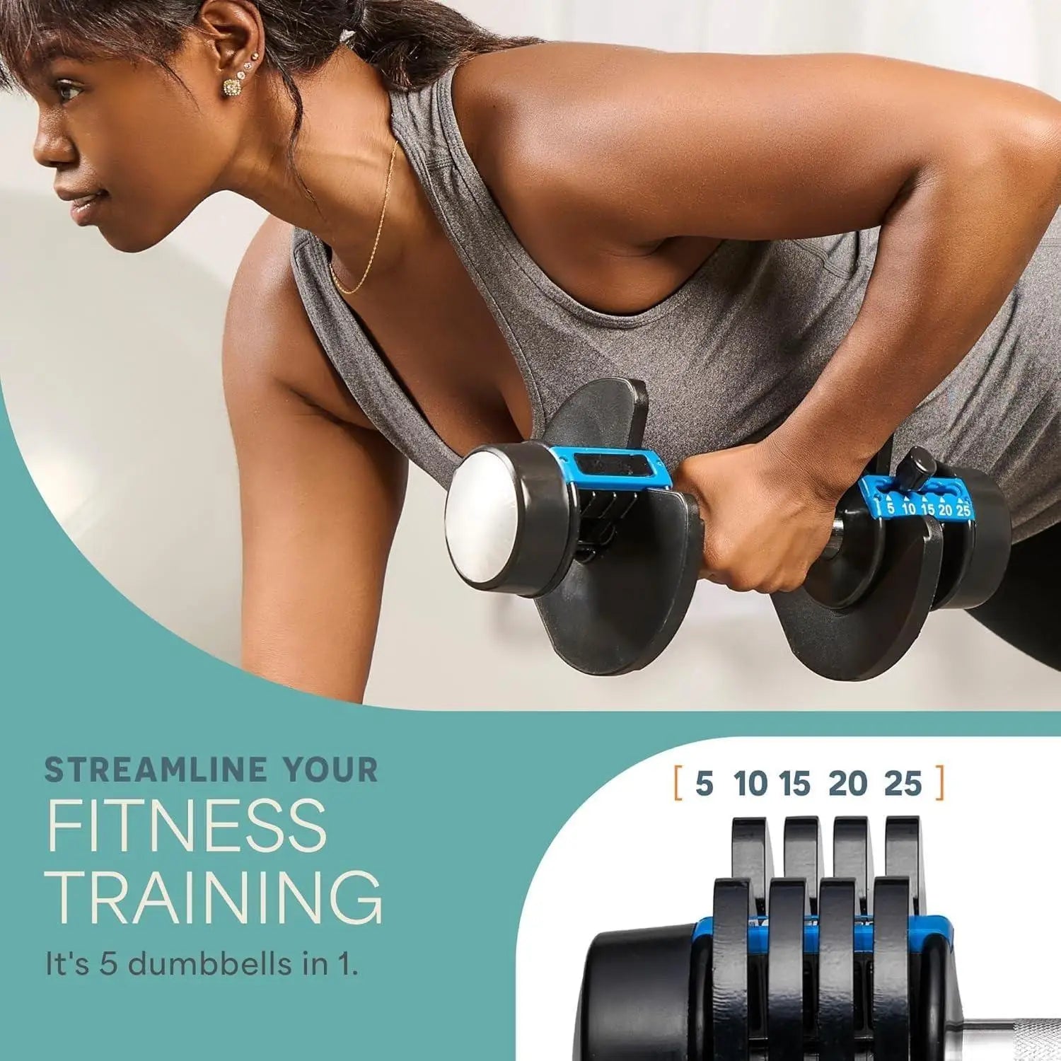 W_Adjustable Dumbbells Set - 5in1- 25lb weights Set & Single with Rack - Quick Adjust, Secure Grip - Compact Hand Weights