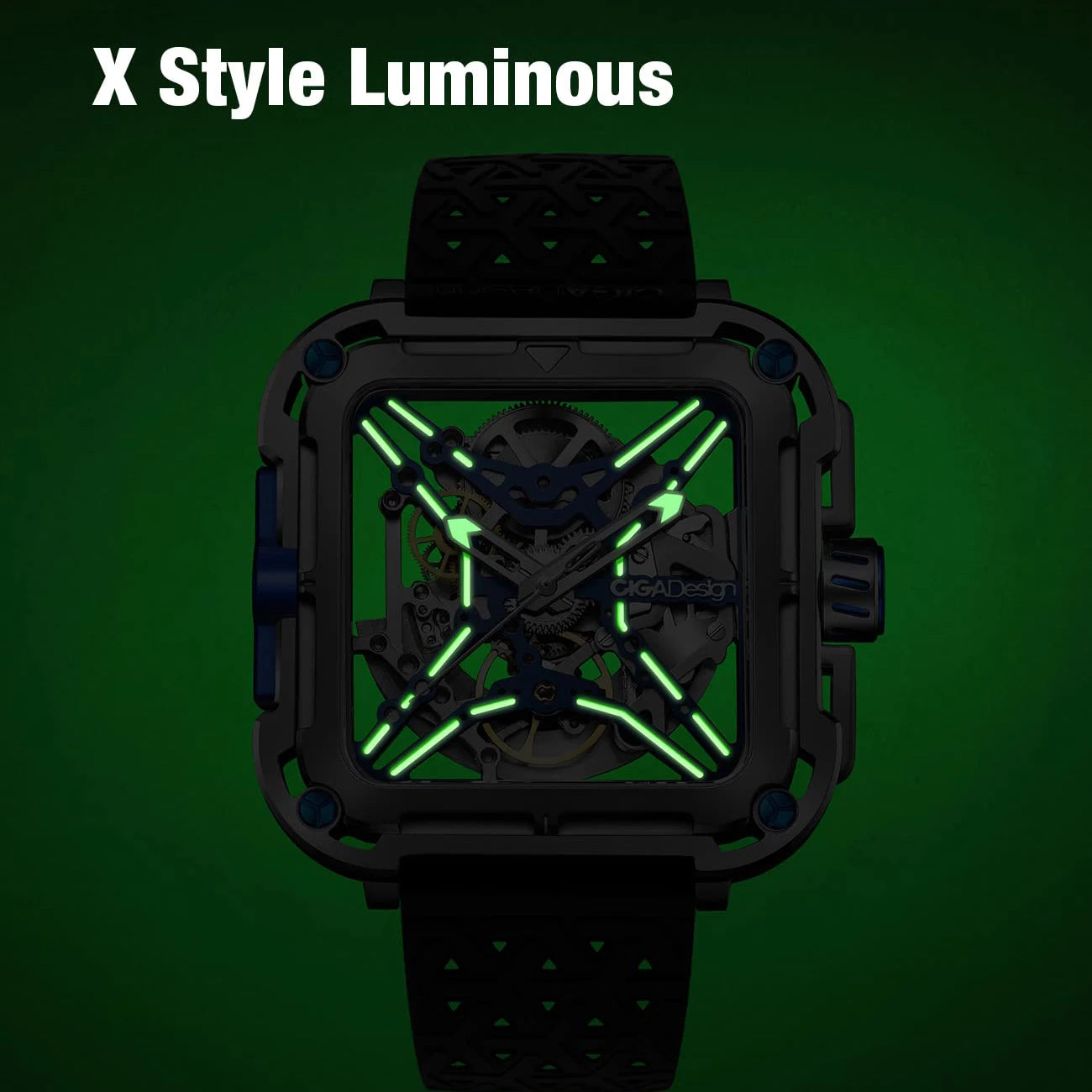 CIGA Design Mens Titanium Watch Automatic Movement 2025 X Series Fashion Luminous Skeleton Mechanical Wrist Watches Two Straps