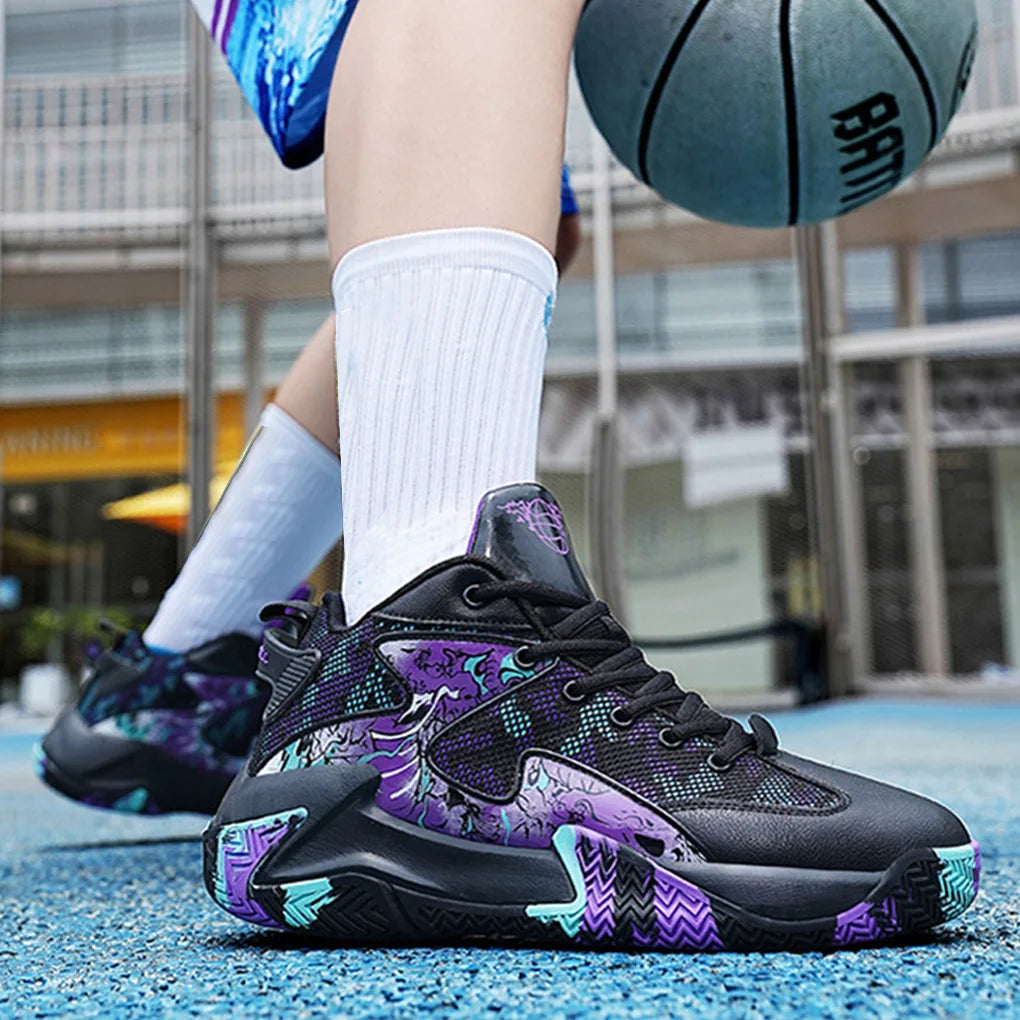 Man Basketball Shoes Breathable Cushioning Sneakers Training Athletic Couple Professional Lightweight Gym Running White