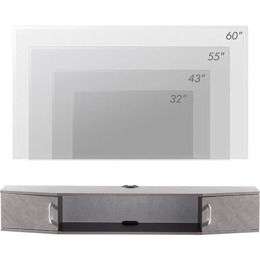 Floating TV Stand for TV up to 60 Wall Mounted TV Shelf with Door Wood Media Console Entertainment Center Under TV Grey