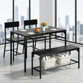 4-Piece Dining Set with Bench and Chairs, Kitchen Table Set for Small Spaces, Metal Frame, Black