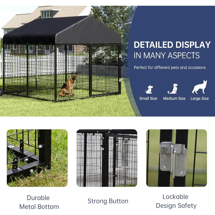 Large Outdoor Dog Enclosure Heavy Duty Dog Cage with Roof Galvanized Steel Dog Kennel Fence with Double Safety Locks 79W x 79D