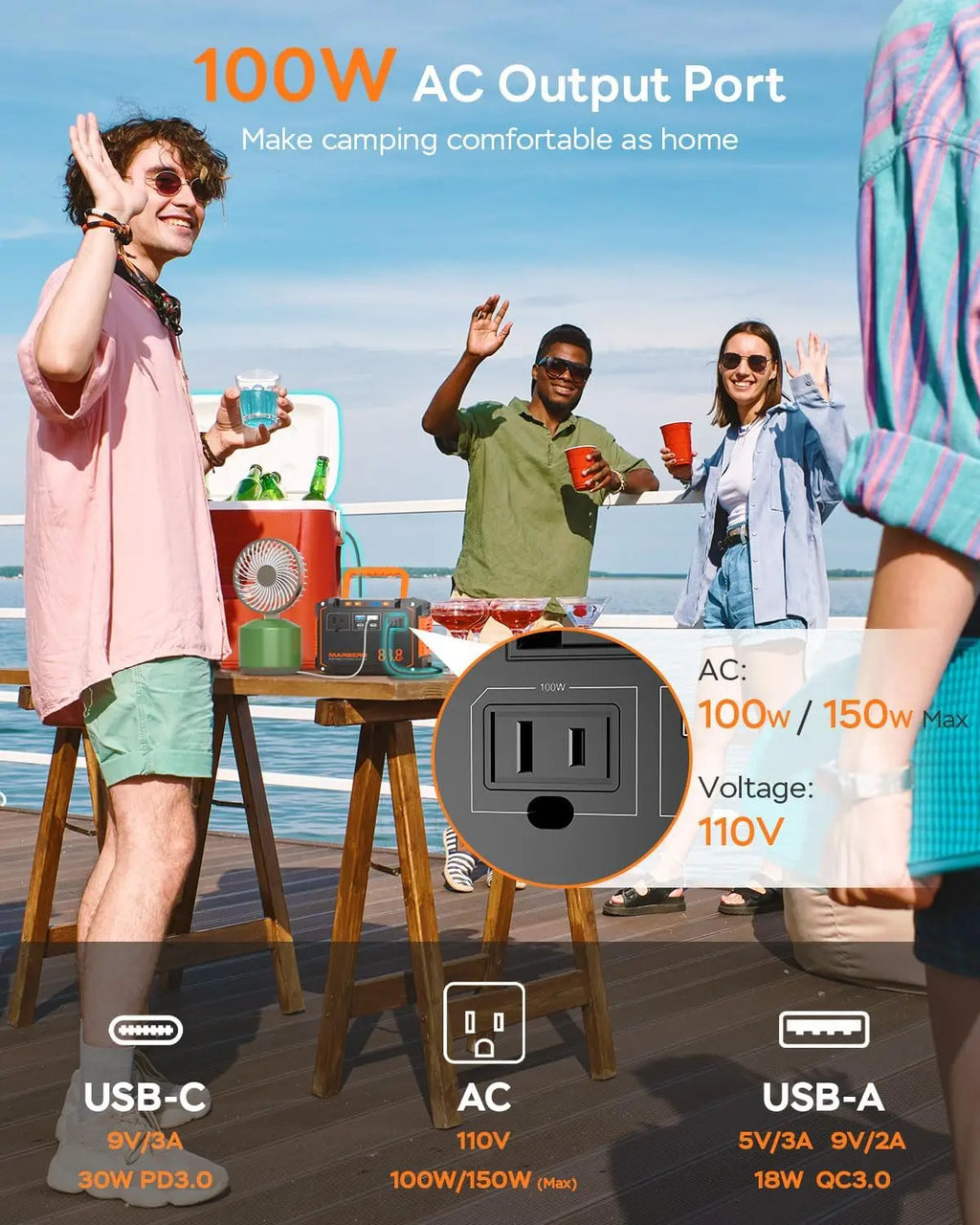 88.8Wh Portable Power Station with 150W AC Output, Solar-Ready for Camping, Hiking & Emergency Backup
