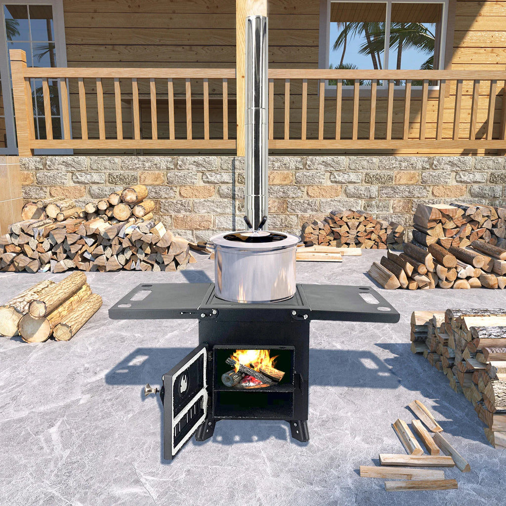 Portable Tent Firewood Stove  Large Firewood Stove with Split Chimney Camping Hiking Fishing Picnic BBQ Charcoal Grill Barbecue
