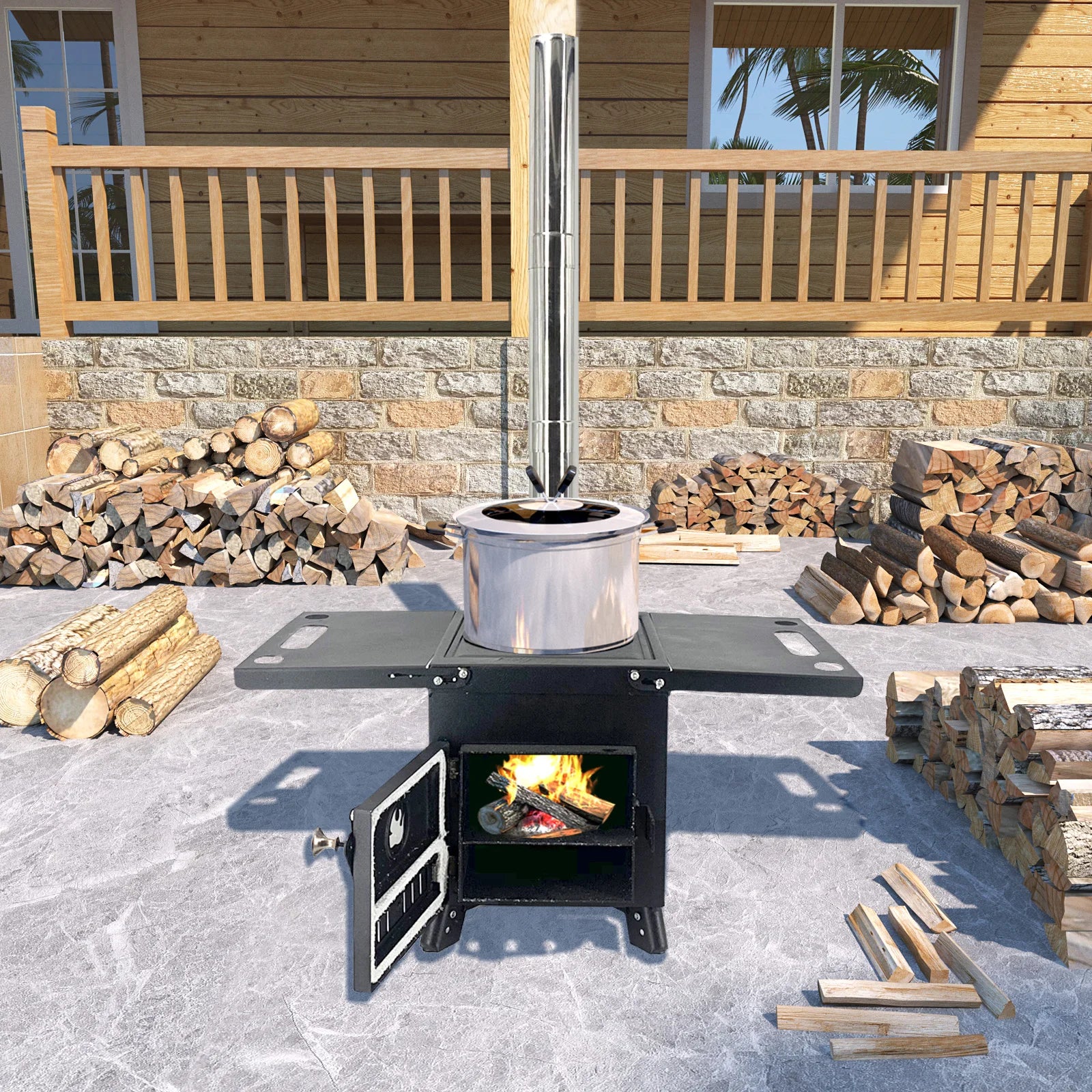 Portable Tent Firewood Stove  Large Firewood Stove with Split Chimney Camping Hiking Fishing Picnic BBQ Charcoal Grill Barbecue