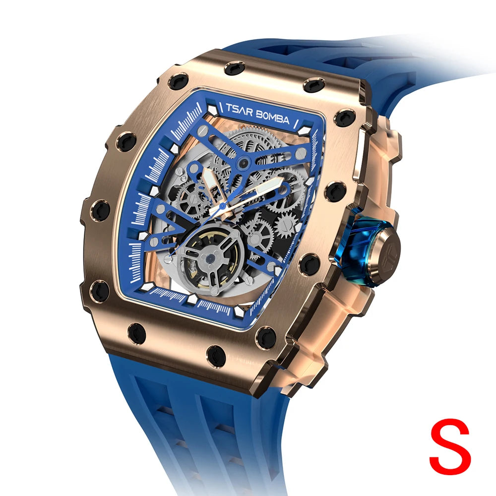 TSAR BOMBA Top Brand Mens Automatic Watches Skeleton Mechanical Clock Waterproof Luxury Fashion WristWatch for Men Carbon Fiber
