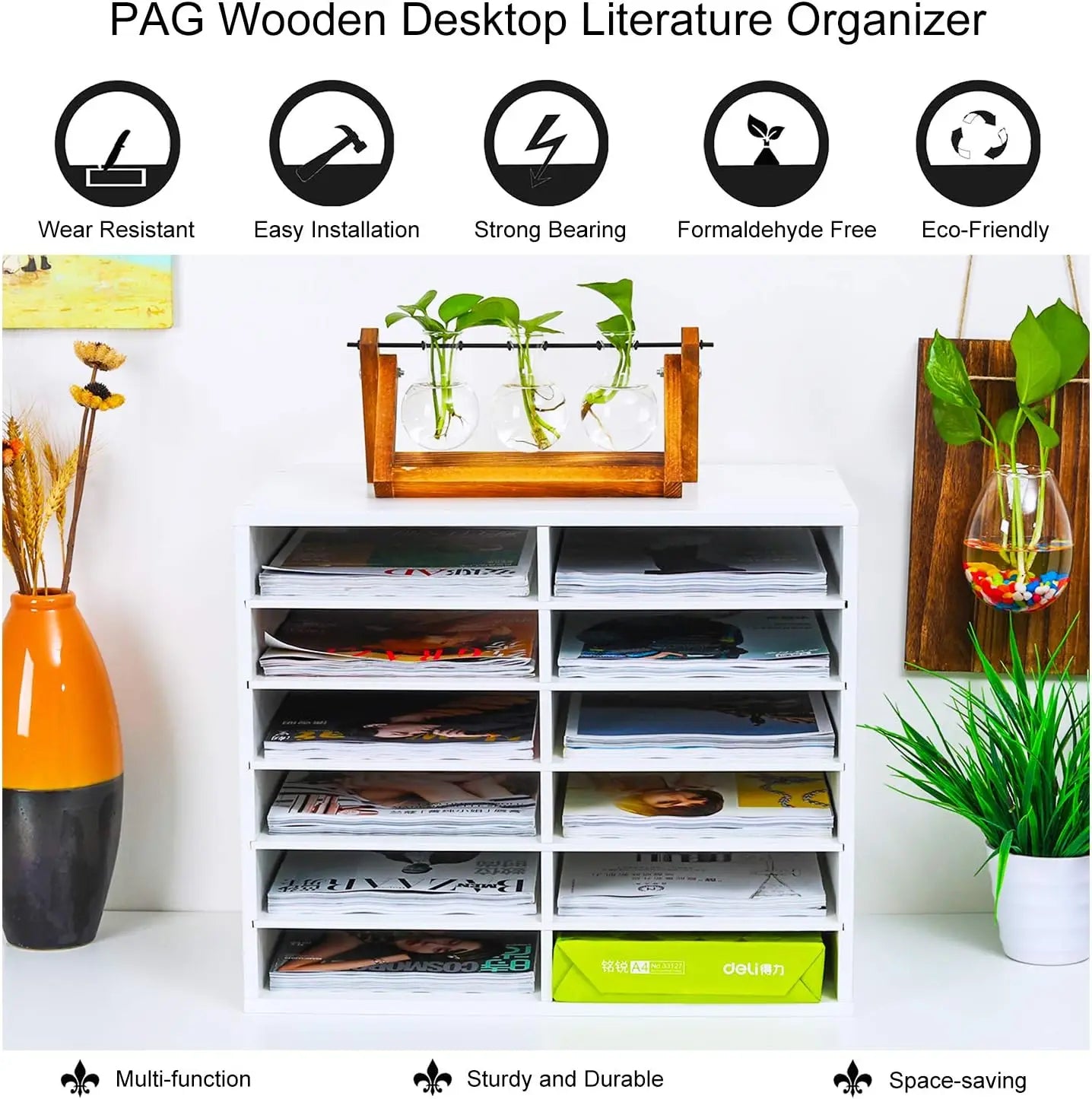 Wooden Desktop Mail Sorter Organizer with 12 Compartments for Office Home School Classroom Storage