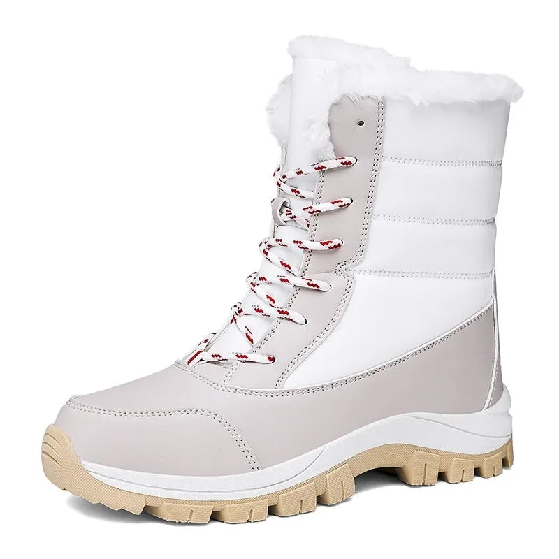 Thickened High-Top Winter Snow Boots Women's Warm Fleece Lined Outdoor Shoes Anti-Slip Rubber Sole Long Hair Design