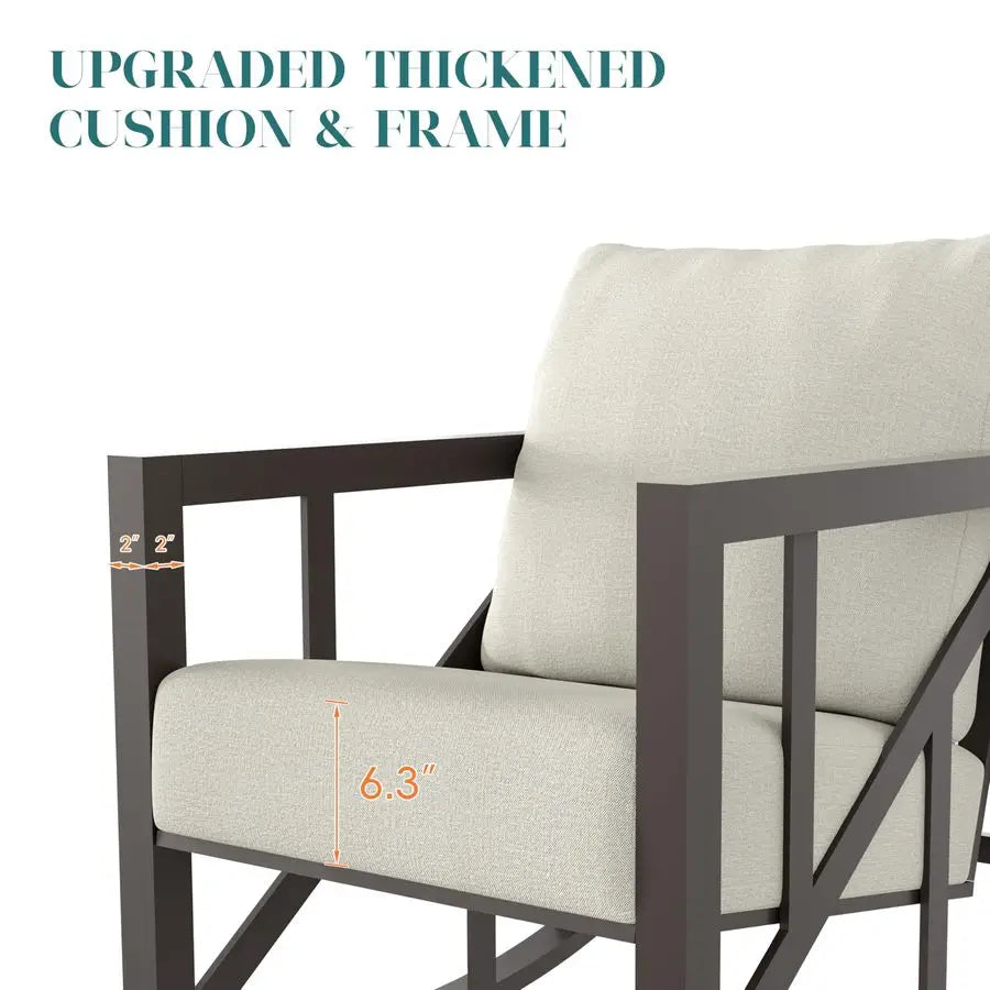 3 Pieces Rocking Bistro Set, Metal Outdoor Patio Furniture Set with 2 Rockers and 1 Table, Patio Conversation Set with Thick Cu