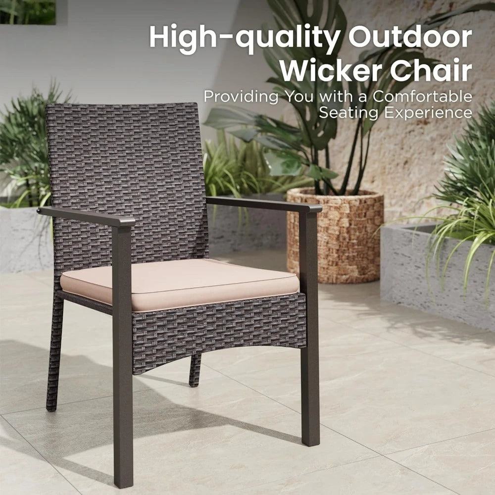 Outdoor Dining Set for 8, Rectangular Rattan Table with Acacia Wood Top & Wicker Chairs with Cushions, 74” Large Modern Furnitu