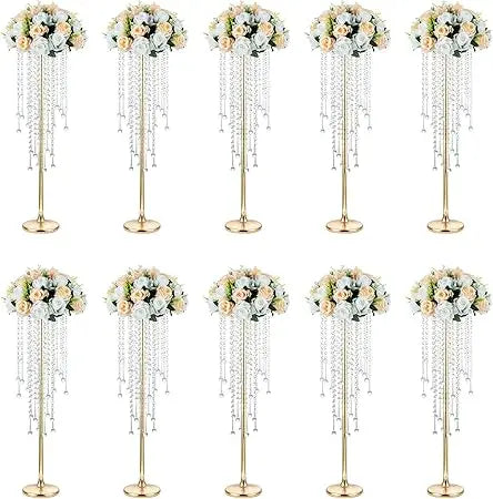Crystal Wedding Centerpieces - 10pc 29.5in Tall Gold Vases for Elegant Floral Displays