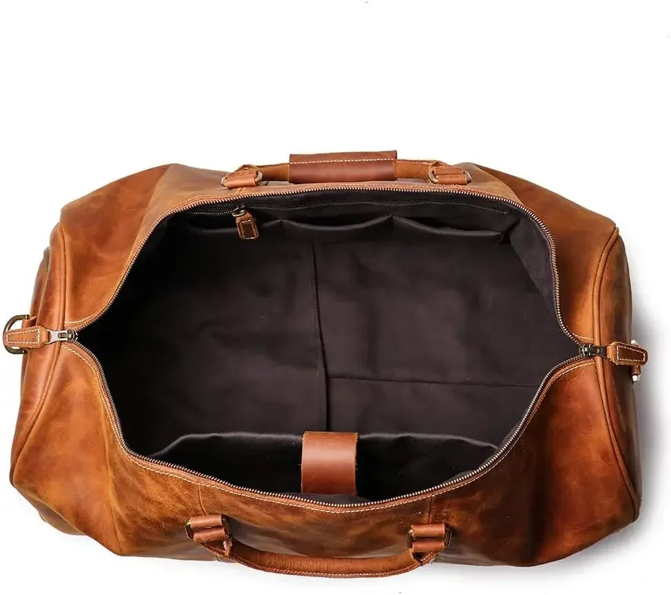 Leather Travel Luggage Bag, Mens Duffle Retro Carry on Handbag(Brown, 24 Inch)