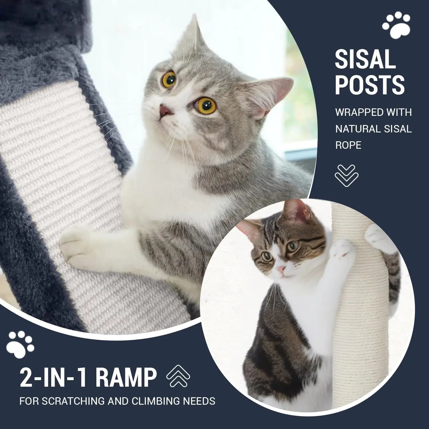 Large Cat Tree with Sisal Scratching Posts, Multi-Level Playhouse for Big Cats, Grey