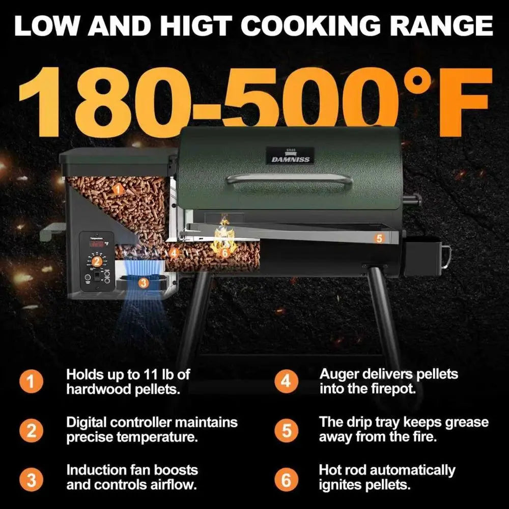 8-in-1 Outdoor Electric Wood Pellet BBQ Grill with Auto Feed, PID Control (180-450°F), and Rain Cover, 456 Sq. In. Cook Area