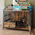 44 Inch Heavy Duty Dog Crate Furniture with 3 Doors Wood Finish Pet Cage for Large/Medium/Small Dogs 360 Stainless Steel Bowls