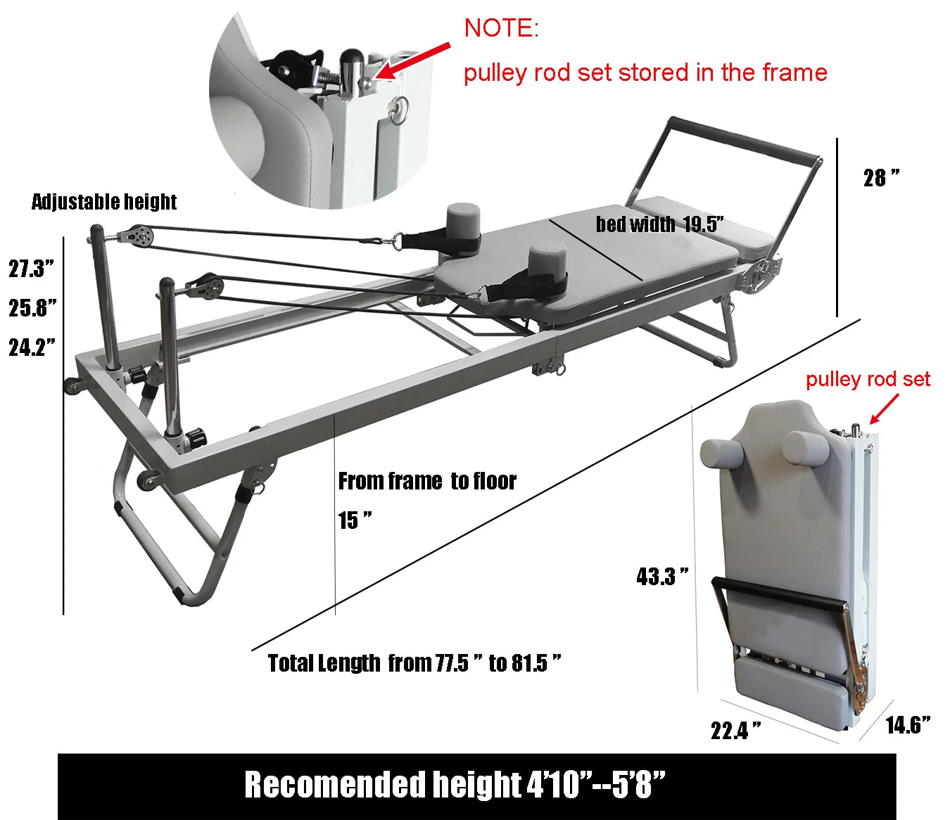 Pilates Reformer Fitness Equipment for Home Foldable Yoga Bed Strength Training Machine