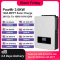 3600W Hybrid Solar Inverter 24V DC to 100/110/120V AC With 120A MPPT Solar Charger Controller Max PV 500Vdc Fit LifePo4 Battery
