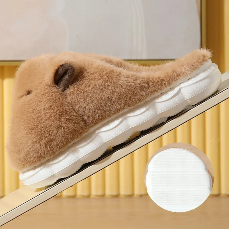 Cute Capybara Cotton Slippers Women Autumn Winter Indoor Soft Sole Warm Fur Slides Woman Comfort Non Slip Home Slippers Female