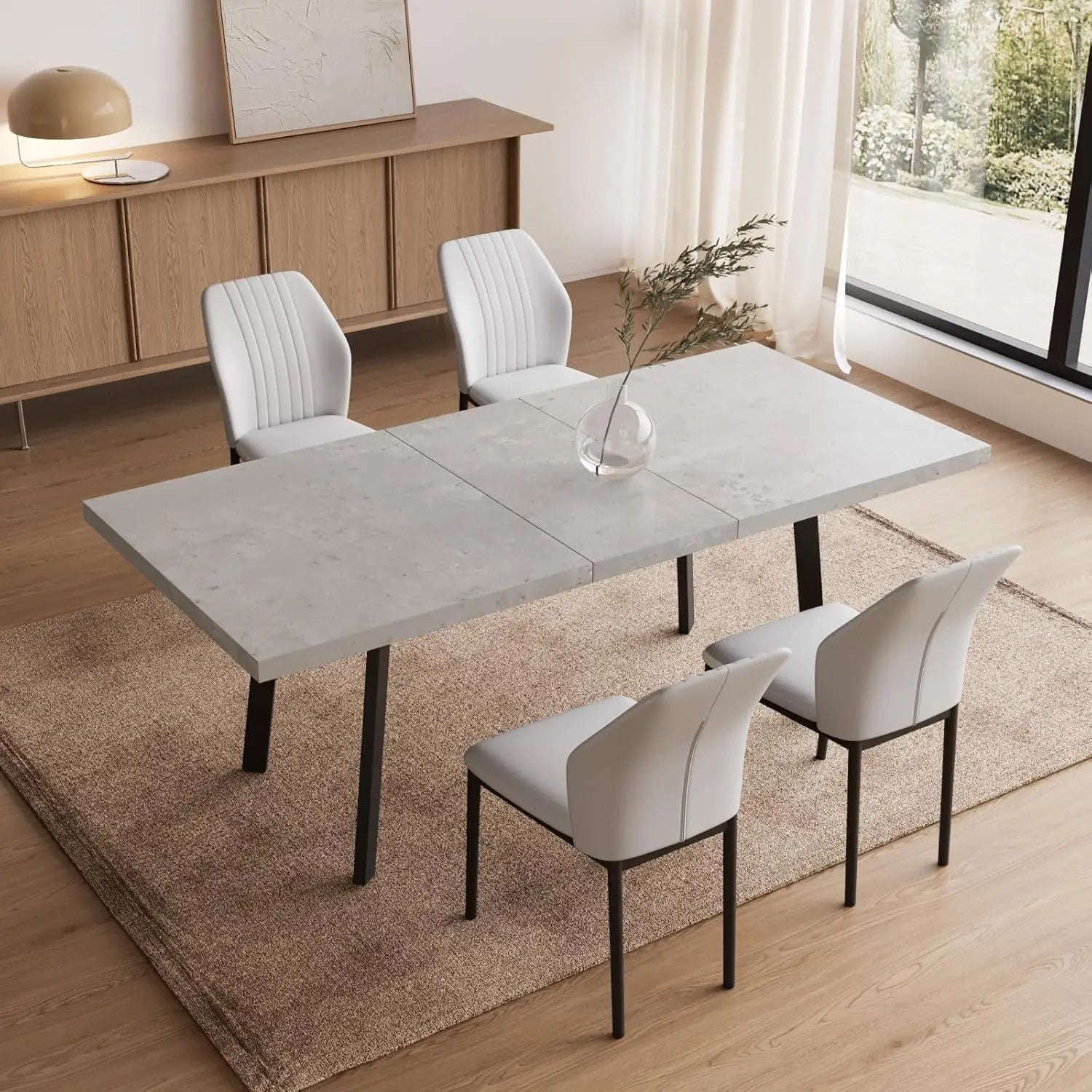 47.2"- 62.9" Extendable Dining Table Set for 6, Modern Kitchen Table with 6 PU Leather Chairs, Thickened Expandable, Customized