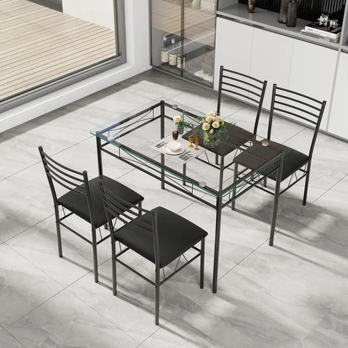 5Piece Dining Table Set for 4, Modern 3 8 Tempered Glass Kitchen Room Table with 4 Upholstered Dining Chairs, SpaceSaving Dinett