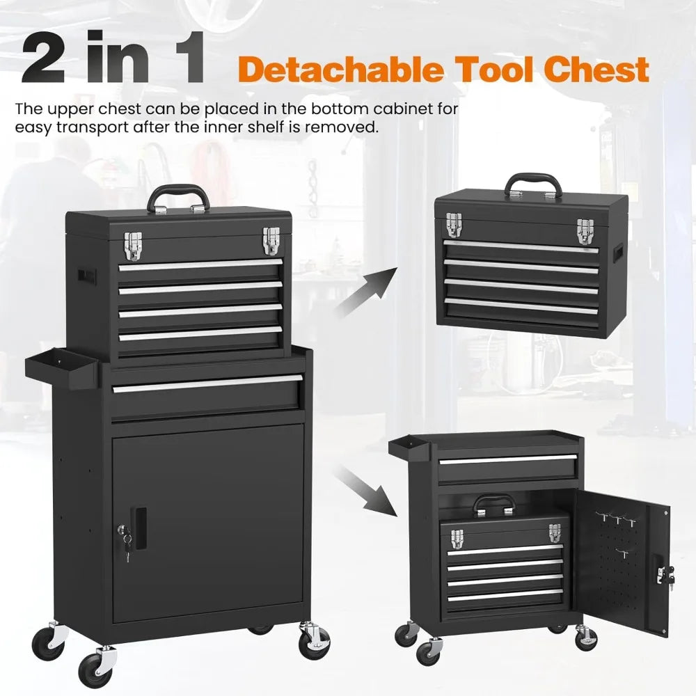 Rolling Tool Chest, 5-Drawer Tool Box with Wheels, Metal Tool Storage Cabinet with Locking Mechanism, Smooth, Customized