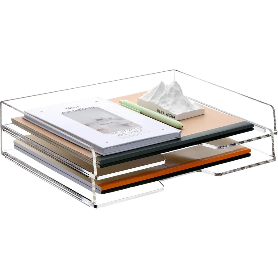 Stackable Paper Tray Acrylic File Organizer for Desk Clear Office Desk Organization Solution with 2 Tier Design Ideal for Offic