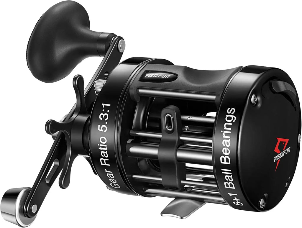High-Performance Round Baitcasting Fishing Reel with Reinforced Metal Body, Smooth Saltwater Trolling for Catfish and Bass