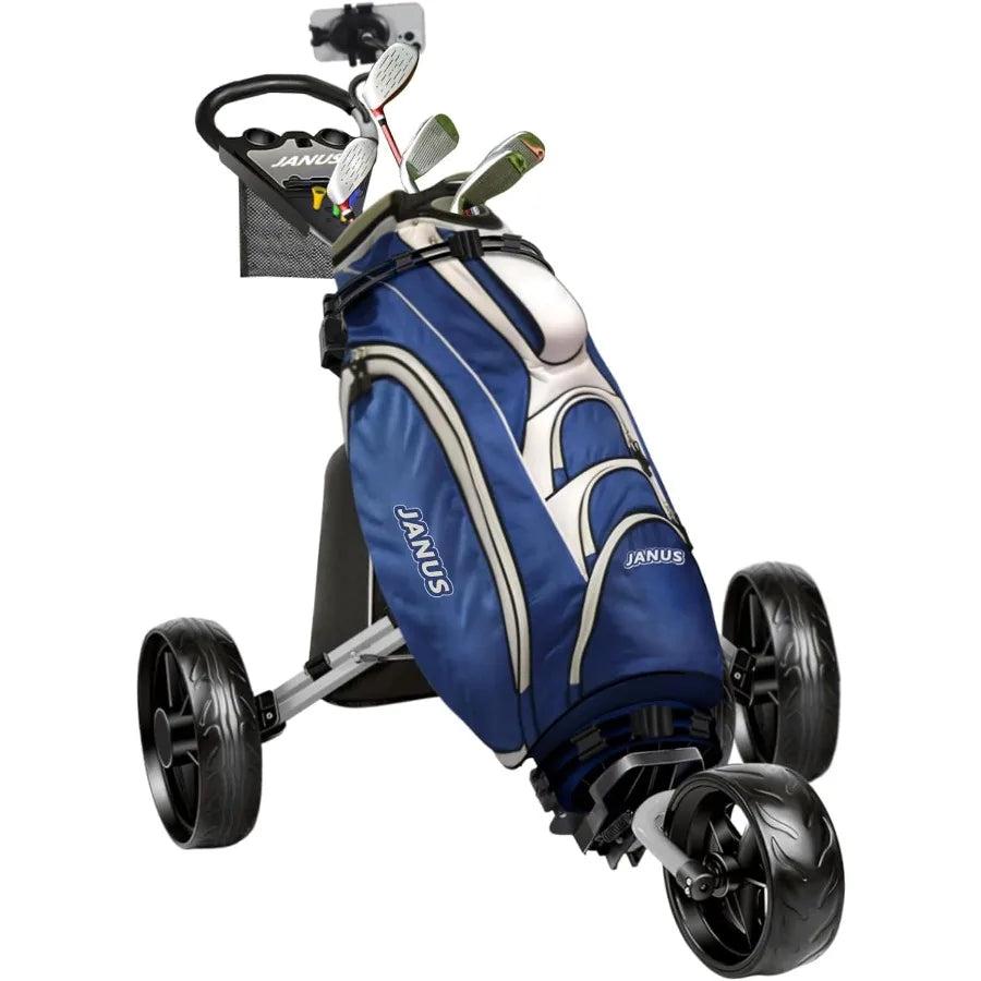 Golf Push Cart 3 Wheel Foldable with One-Click Folding Compact Golf Bag Cart Wide EVA Wheels Foot Brake Elastic Wing Stra