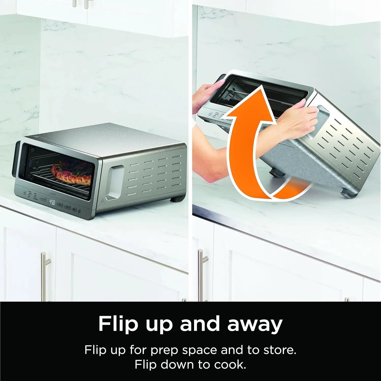 8-in-1 Flip Toaster Oven with Air Fryer, Large Capacity, 1800W, Stainless Steel for Easy Storage