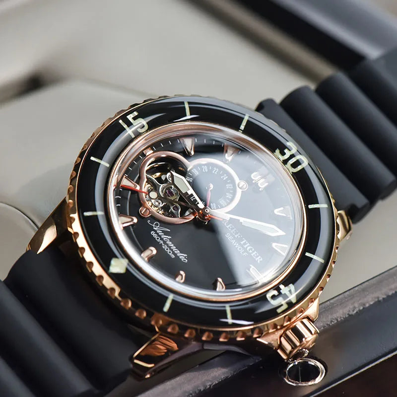 reef tiger brand fully automatic mechanical watches, business men's watches, personalized and fashionable luminous men's sports