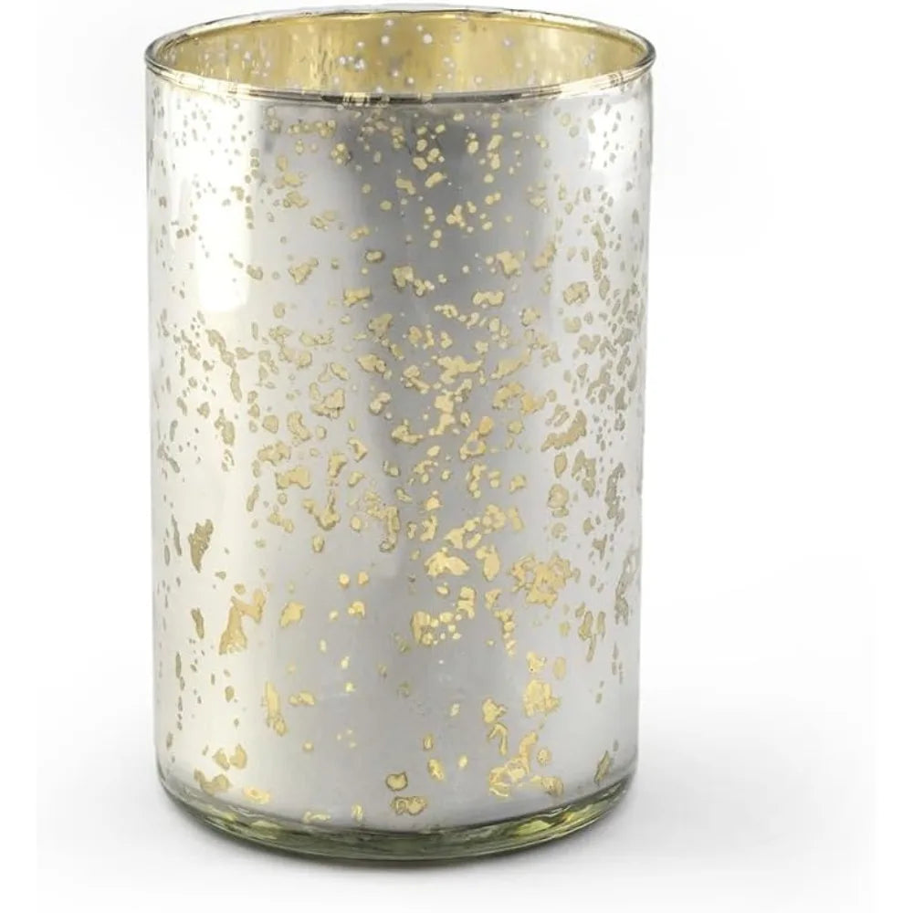Antique Silver Cylinder Vase with Vintage Mercury Glass Finish for Weddings, Parties, and Events, 7 Inches Tall