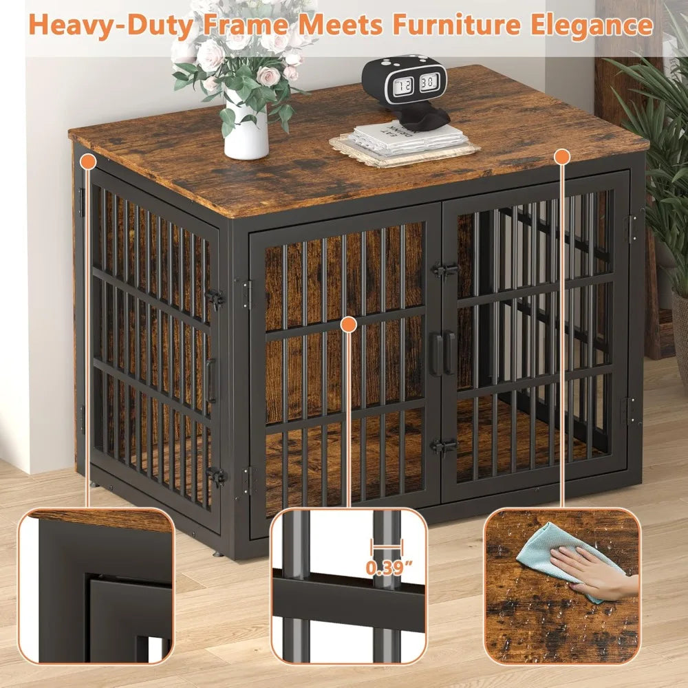 Heavy-Duty Large Dog Crate - 43.3 Indoor Metal Kennel, Indestructible for Big Dogs, Double Door Furniture