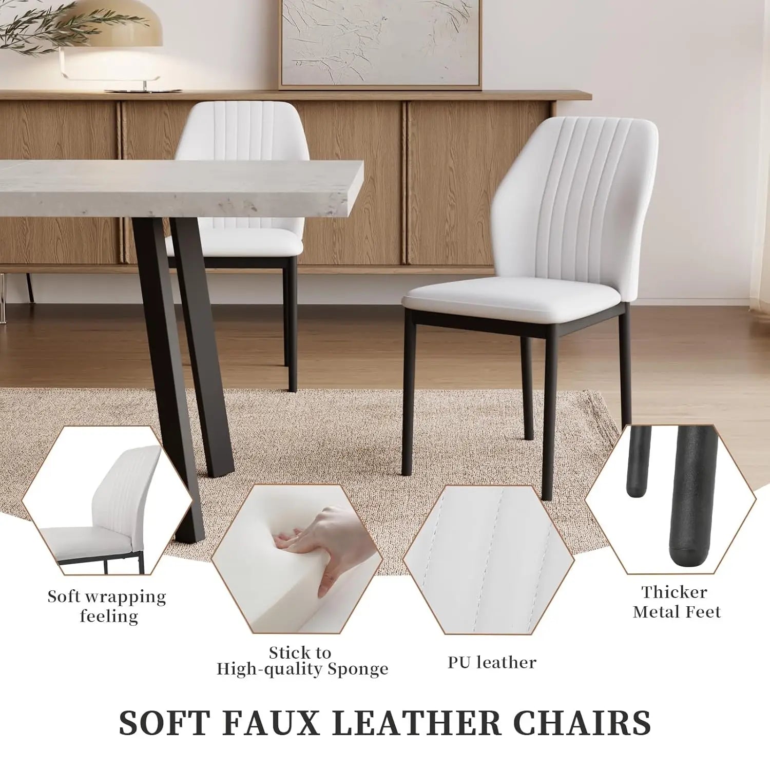 47.2"- 62.9" Extendable Dining Table Set for 6, Modern Kitchen Table with 6 PU Leather Chairs, Thickened Expandable, Customized