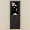Corner Storage Cabinet with Doors, Adjustable Shelves for Living Room, Bathroom, Kitchen - Dark Black