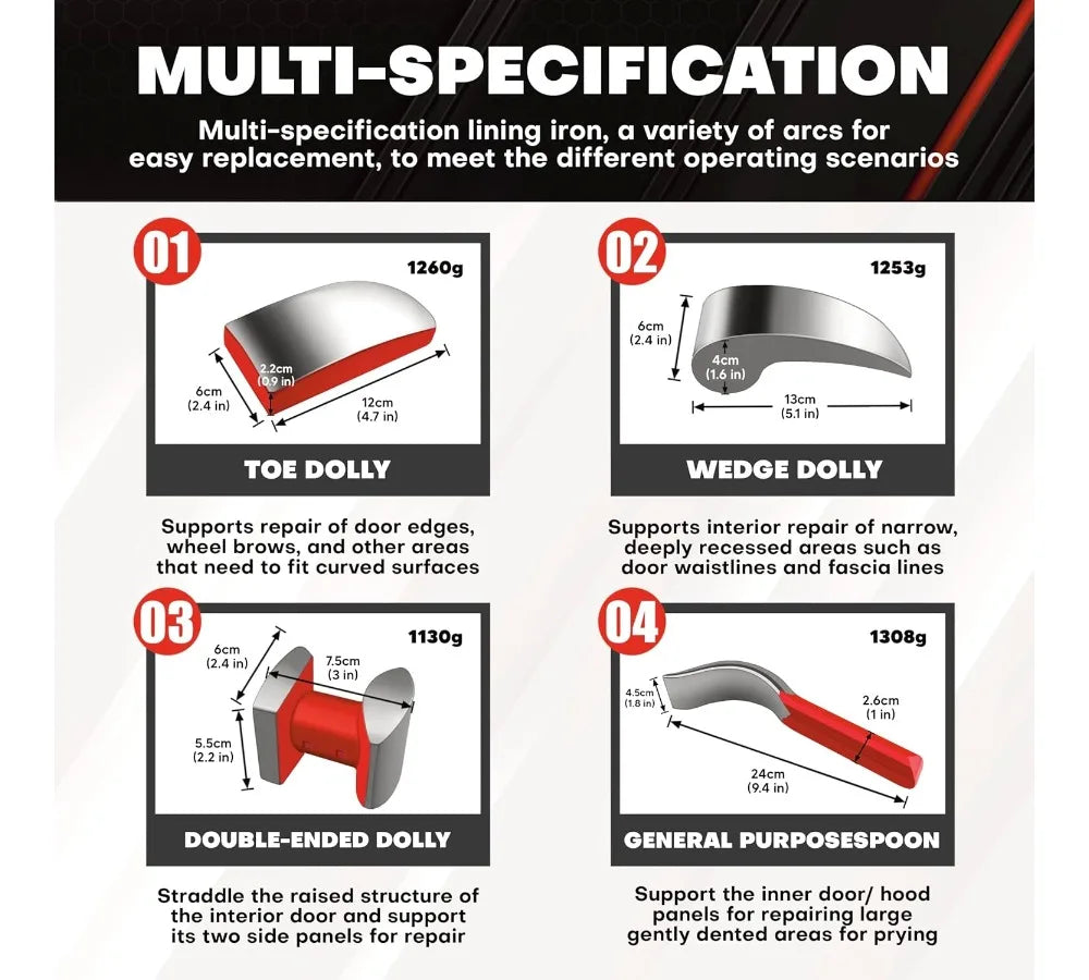 6-Piece Heavy Auto Body Repair Tool Kit with Hammer Dolly Set, Carrying Case for Car Dent Removal