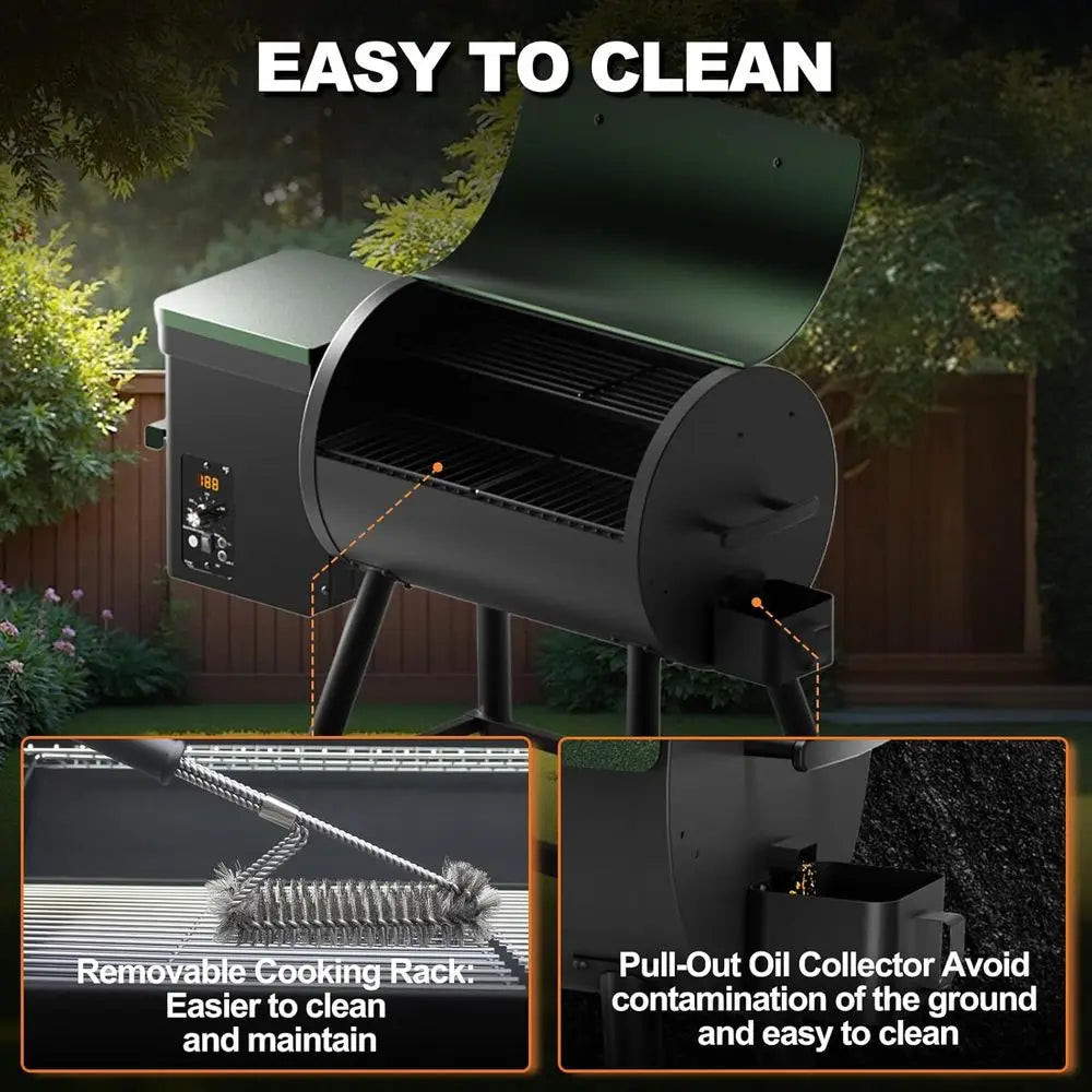 8-in-1 Outdoor Electric Wood Pellet BBQ Grill with Auto Feed, PID Control (180-450°F), and Rain Cover, 456 Sq. In. Cook Area