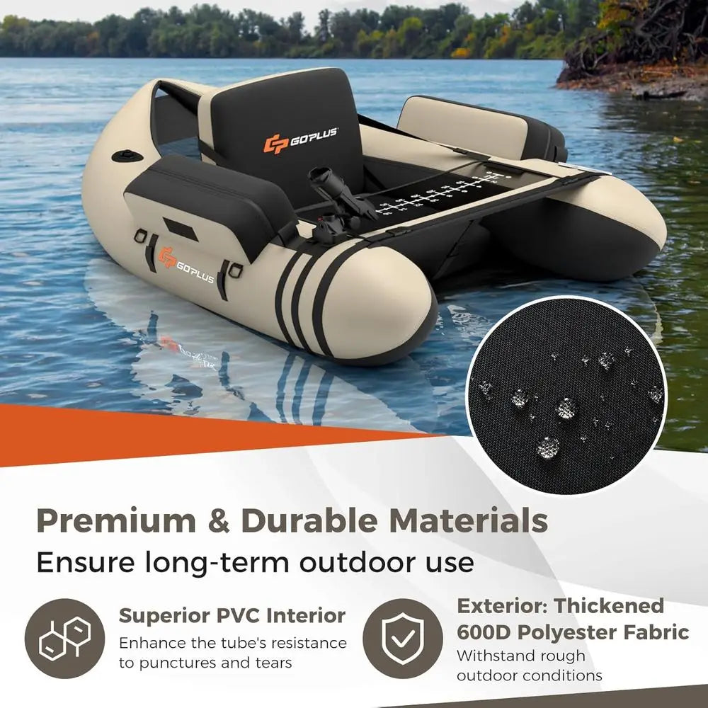 Inflatable Float Tube, Fishing Belly Boat with Fish Ruler, Pump, Storage Bag, Adjustable Straps, Fishing Float Tube for Angling,