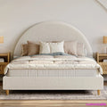 Cloud Bed Frame with Arch Shaped Headboard, Upholstered in Soft Fabric, Platform Bed Frame with Solid Wood Legs